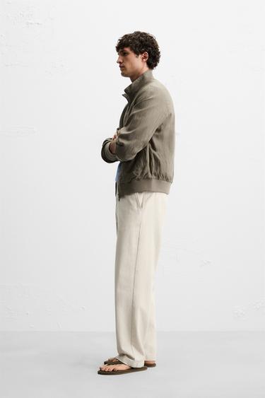 100% LINEN BOMBER JACKET - Light khaki by Zara - Image 3