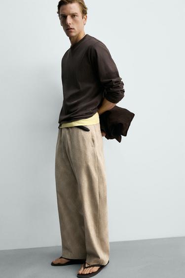 PANTALON CHINO RELAXED FIT JACQUARD - Marron clair de Zara - Image 5