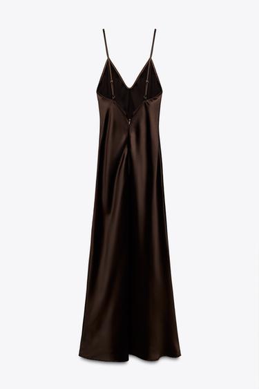SATIN MIDI DRESS - Dark brown by Zara - Image 5