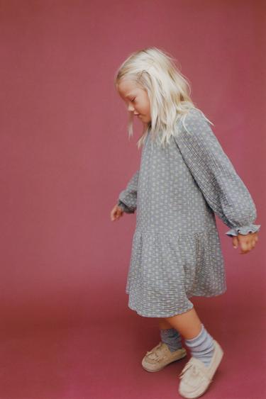 Zara COTTON GAUZE FLORAL DRESS - Gray green