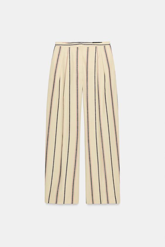 PANTALON À PLIS RAYÉ ZW COLLECTION - Beige de Zara - Image 6