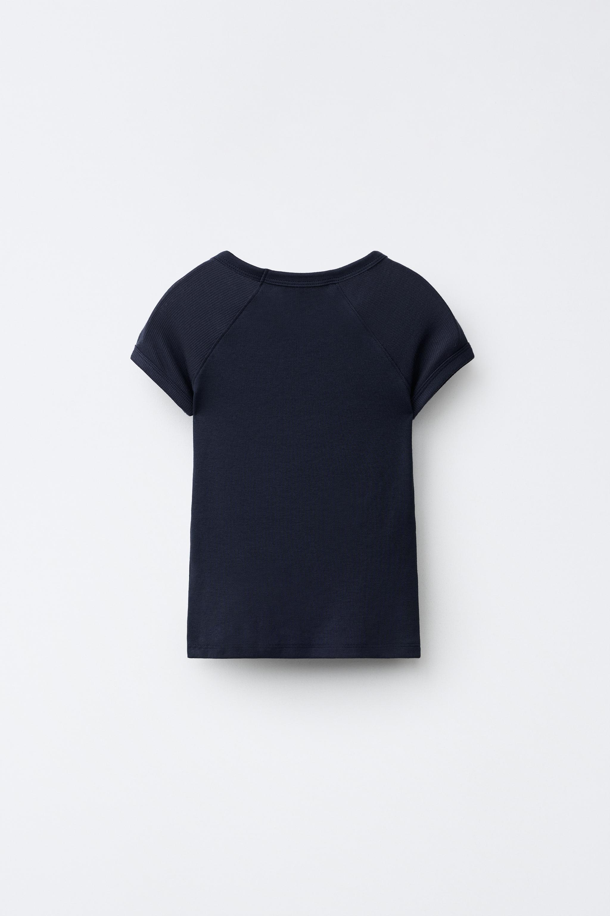 COTTON AND MODAL PLAIN T-SHIRT — Navy blue