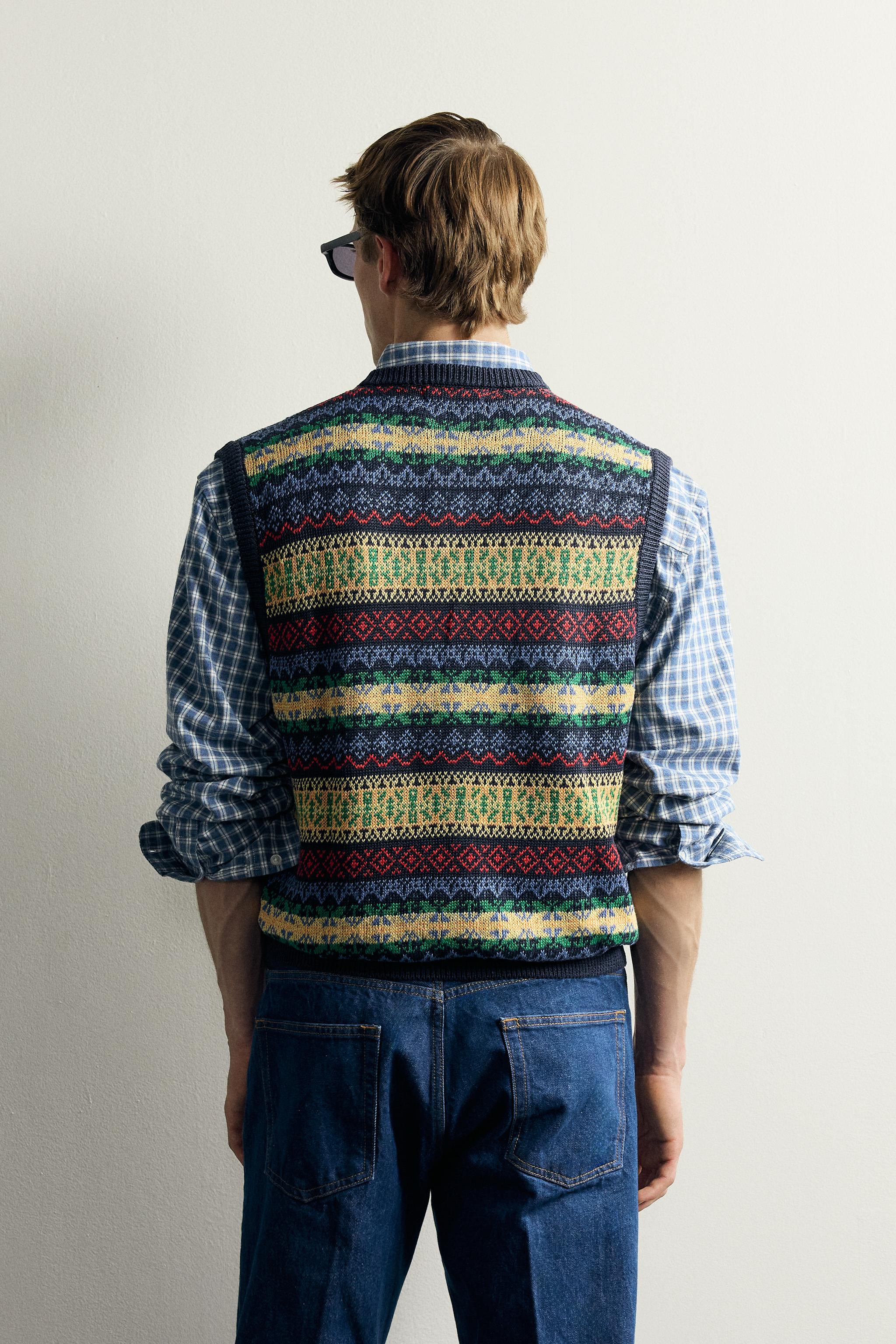 AARON LEVINE X ZARA 100% LINEN GEOMETRIC JACQUARD KNIT VEST