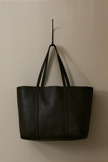 LEATHER TOTE BAG - Chocolate Brown by Zara