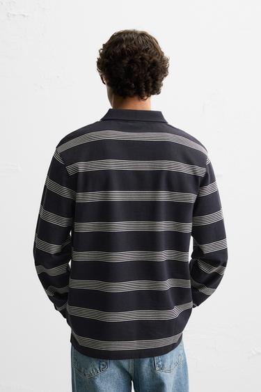 STRIPED PIQUÉ POLO SHIRT - Navy blue by Zara - Image 2