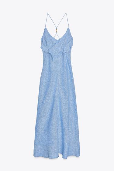 ROBE À BRETELLES À VOLANTS EN LIN - Bleu clair de Zara - Image 8