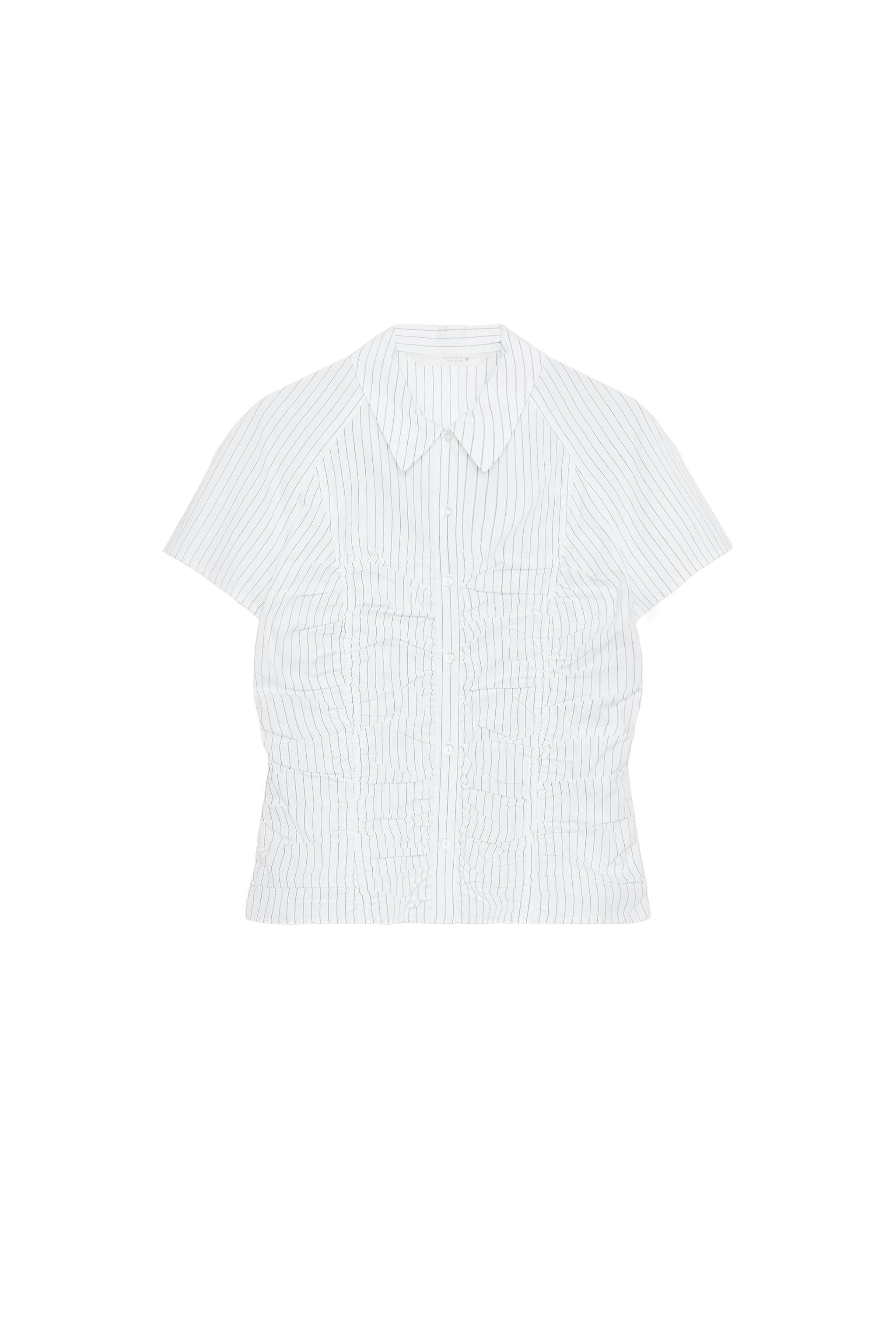 ストライプ柄ギャザー入りポプリンシャツ - ホワイト/ブラック | ZARA 