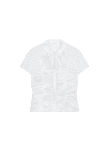 STRIPED POPLIN SHIRT WITH GATHERED DETAIL - Black / White by Zara