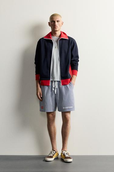 Zara RELAXED FIT BERMUDE SA PRUGAMA I ZAKRPAMA – plava / bela – Slika 0