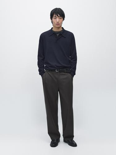 Zara Cotton blend knit polo sweater - Navy blue - Image 0