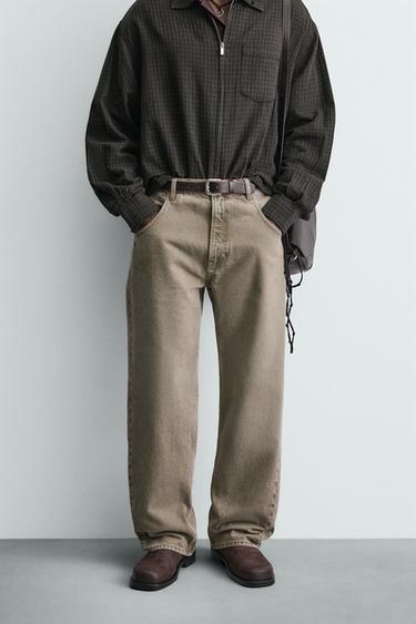 WIDE-LEG JEANS - ecru/khaki by Zara