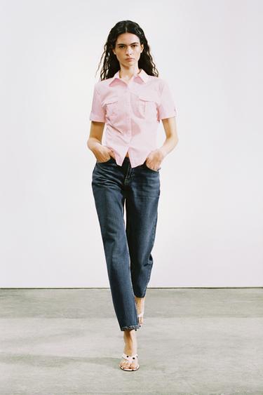 ÁO SƠ MI VẢI POPLIN CHIẾT EO - Màu hồng từ Zara