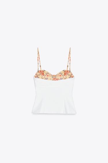 TOP ÉLASTIQUE EN MATIÈRES VARIÉES IMPRIMÉ - Blanc de Zara - Image 6
