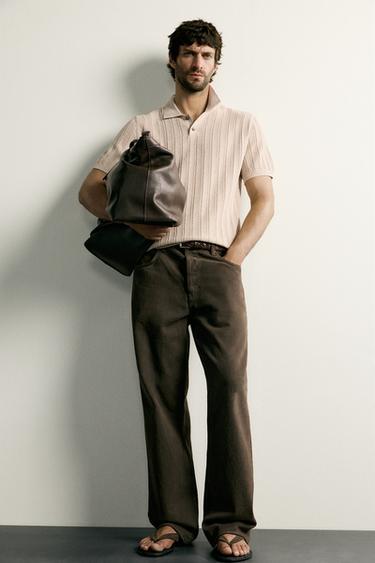 OPEN-KNIT TEXTURED POLO SHIRT - Sand by Zara