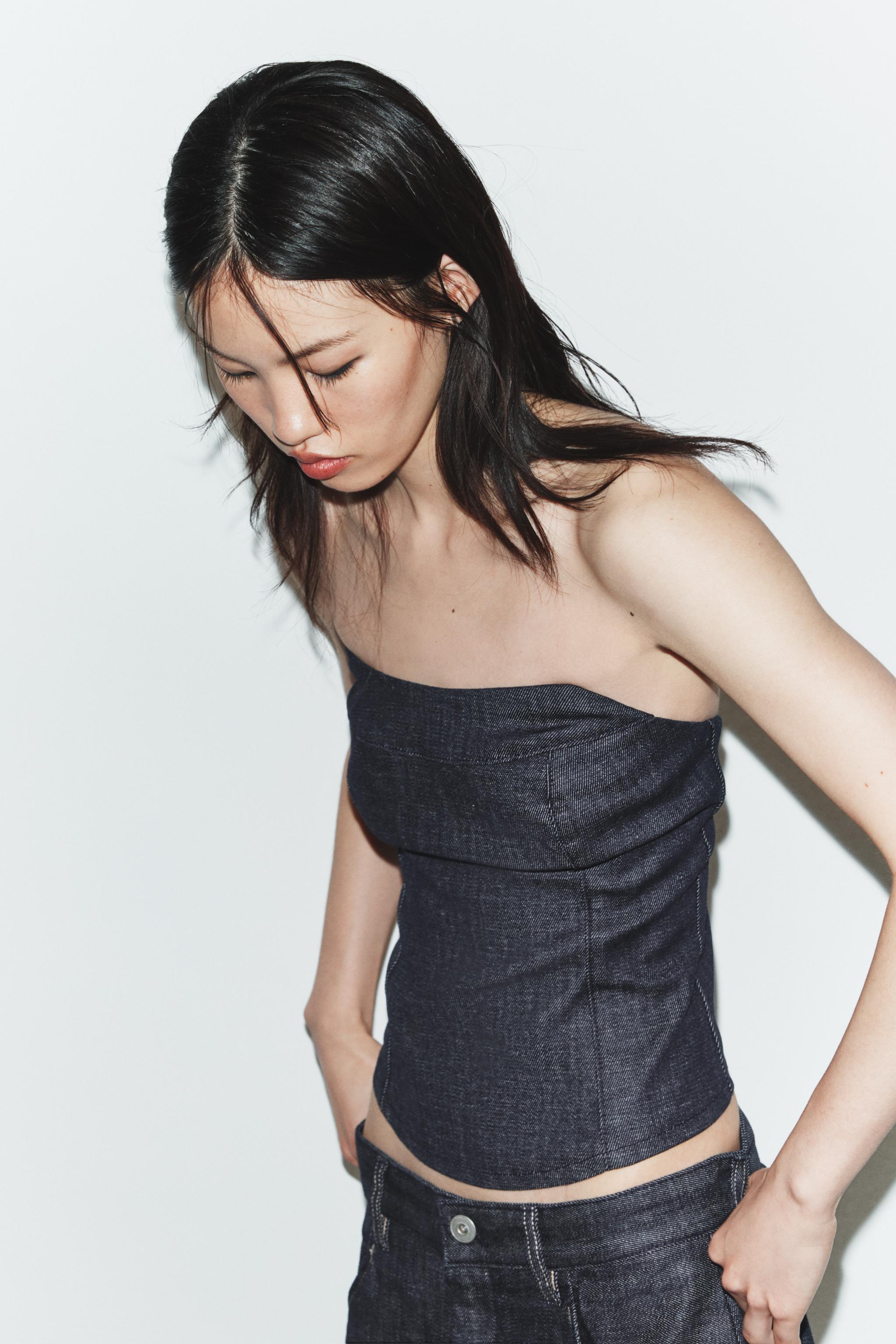 TRF デニム ストラップレストップス - ダークインディゴブルー | ZARA 