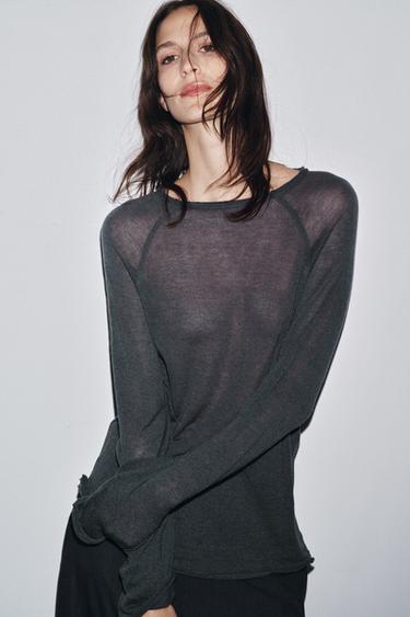 WOOL LONG SLEEVE T-SHIRT - Anthracite grey by Zara