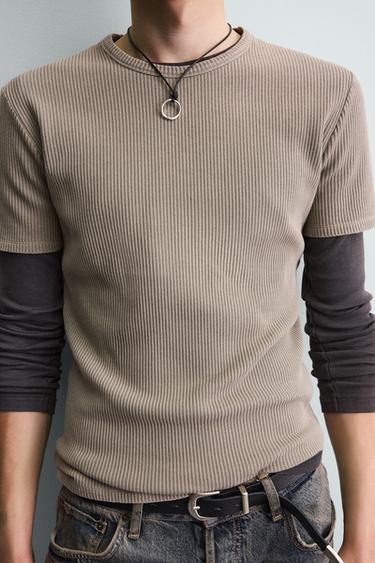 SLIM FIT TEXTURED KNIT T-SHIRT - Sand by Zara - Image 4