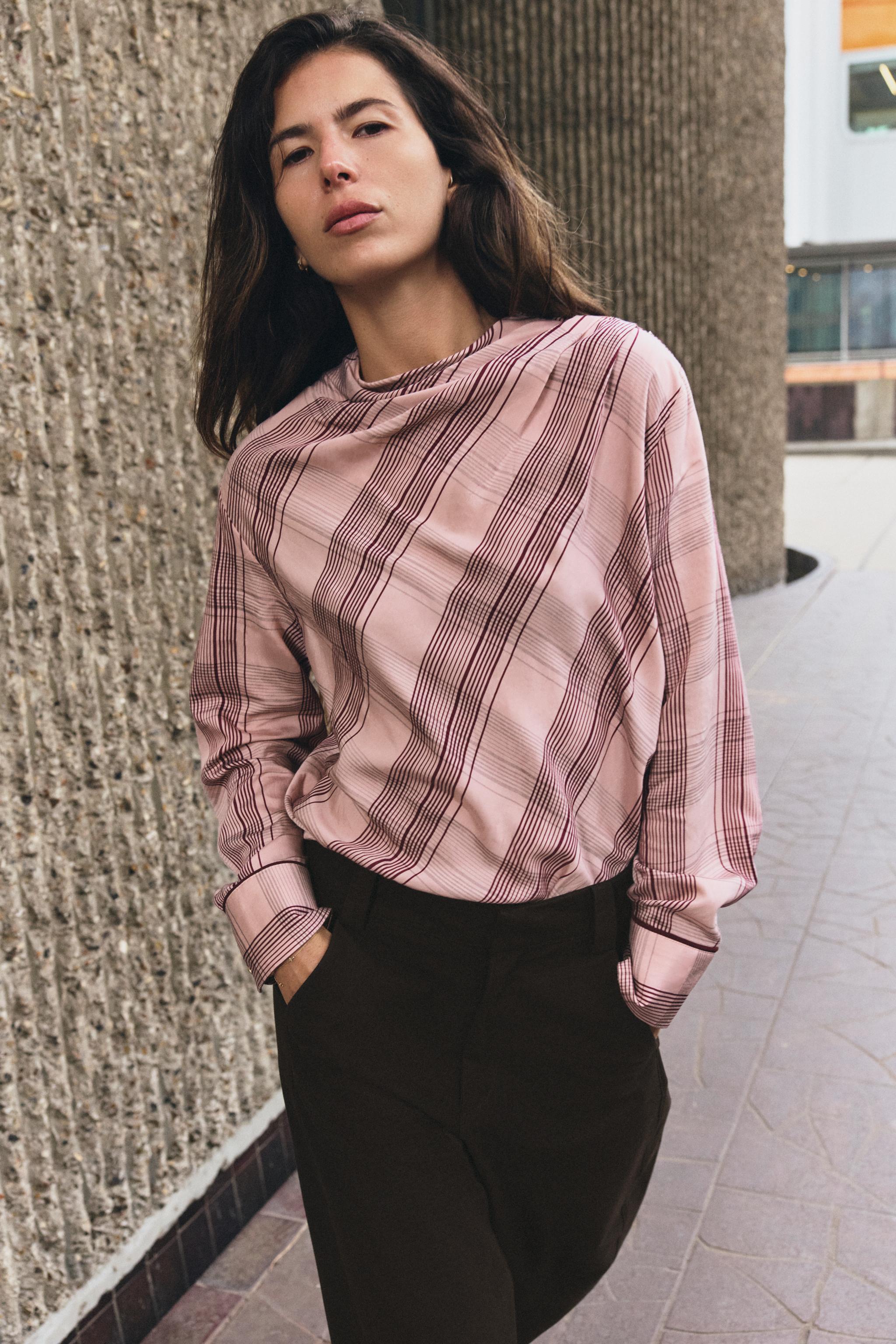 Checked Shoulder-Button Blouse by Zara