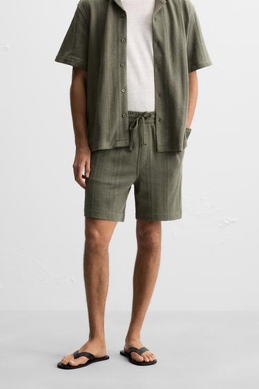 JACQUARD TEXTURED BERMUDA SHORTS - Mid-green by Zara - Image 1