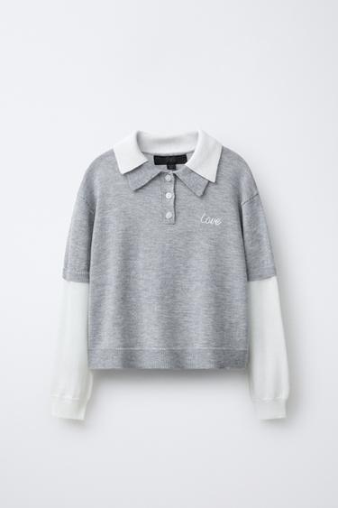 DOUBLE COLLAR AND SLEEVE KNIT POLO SHIRT - Light grey by Zara