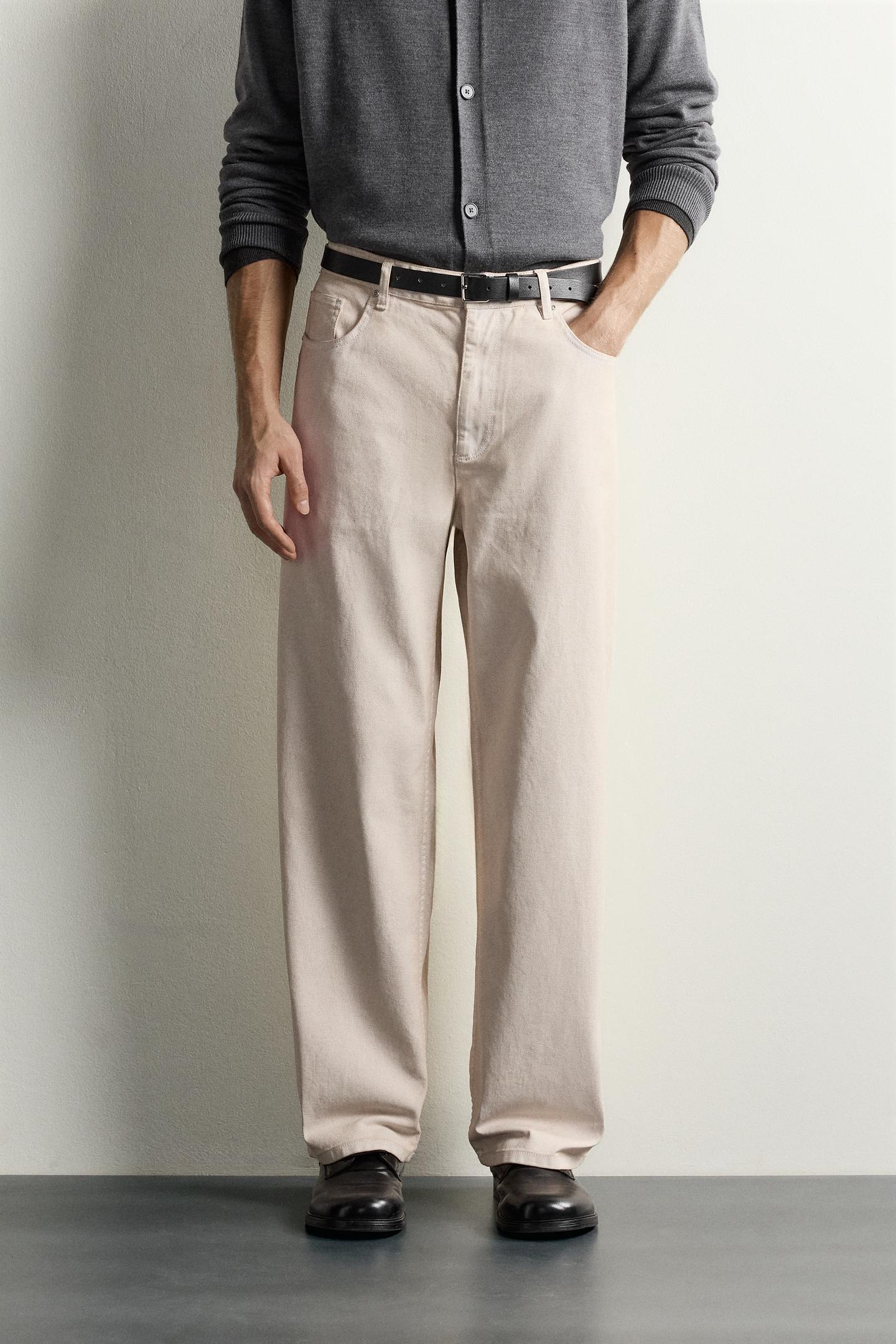 Мужские брюки Zara Washed Straight Fit, цвет: Ванильный — фото 2