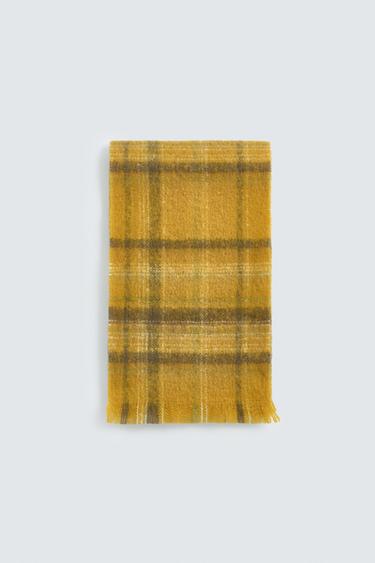 Zara BRUSHED PLAID SCARF - Mustard