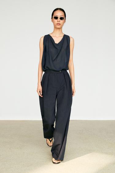 Zara Melange linen suit pants - Navy blue - Image 0