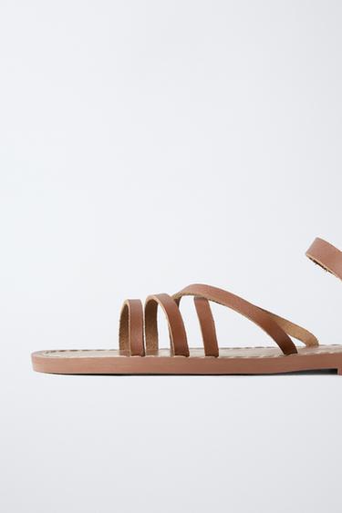 LEATHER STRAPPY SANDALS - Brown by Zara - Image 6