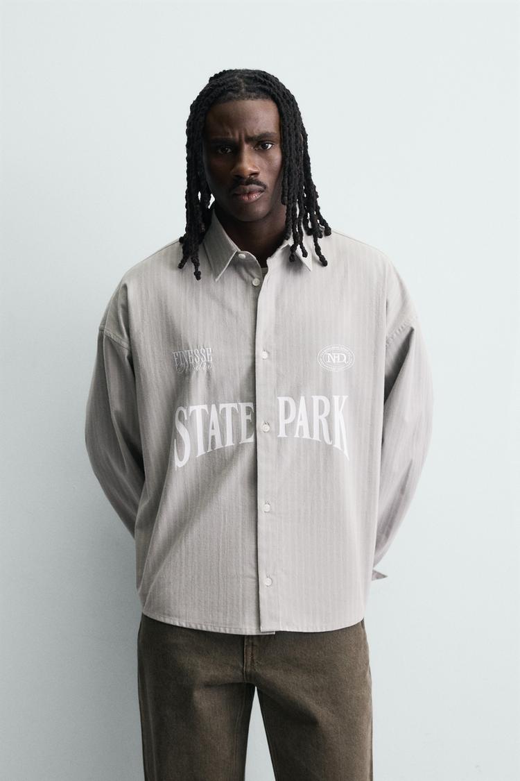 ZARA CONTRAST EMBROIDERED STRIPED SHIRT
