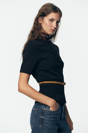 SHORT SLEEVE BELTED CARDIGAN - Navy blue by Zara - Image 3