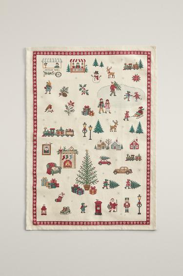 COTTON CHRISTMAS VILLAGE KITCHEN TOWEL (PACK OF 2) — Red 2