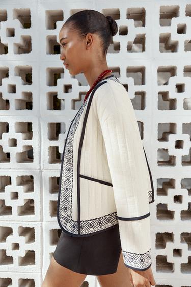 QUILTED JACKET WITH EMBROIDERY - Ecru by Zara - Image 3