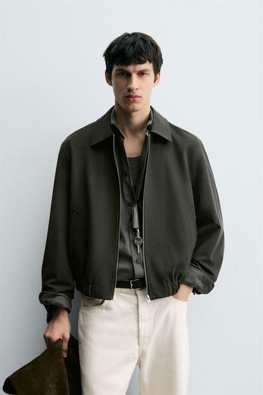 Zara TEXTURED TWILL JACKET - Gray green