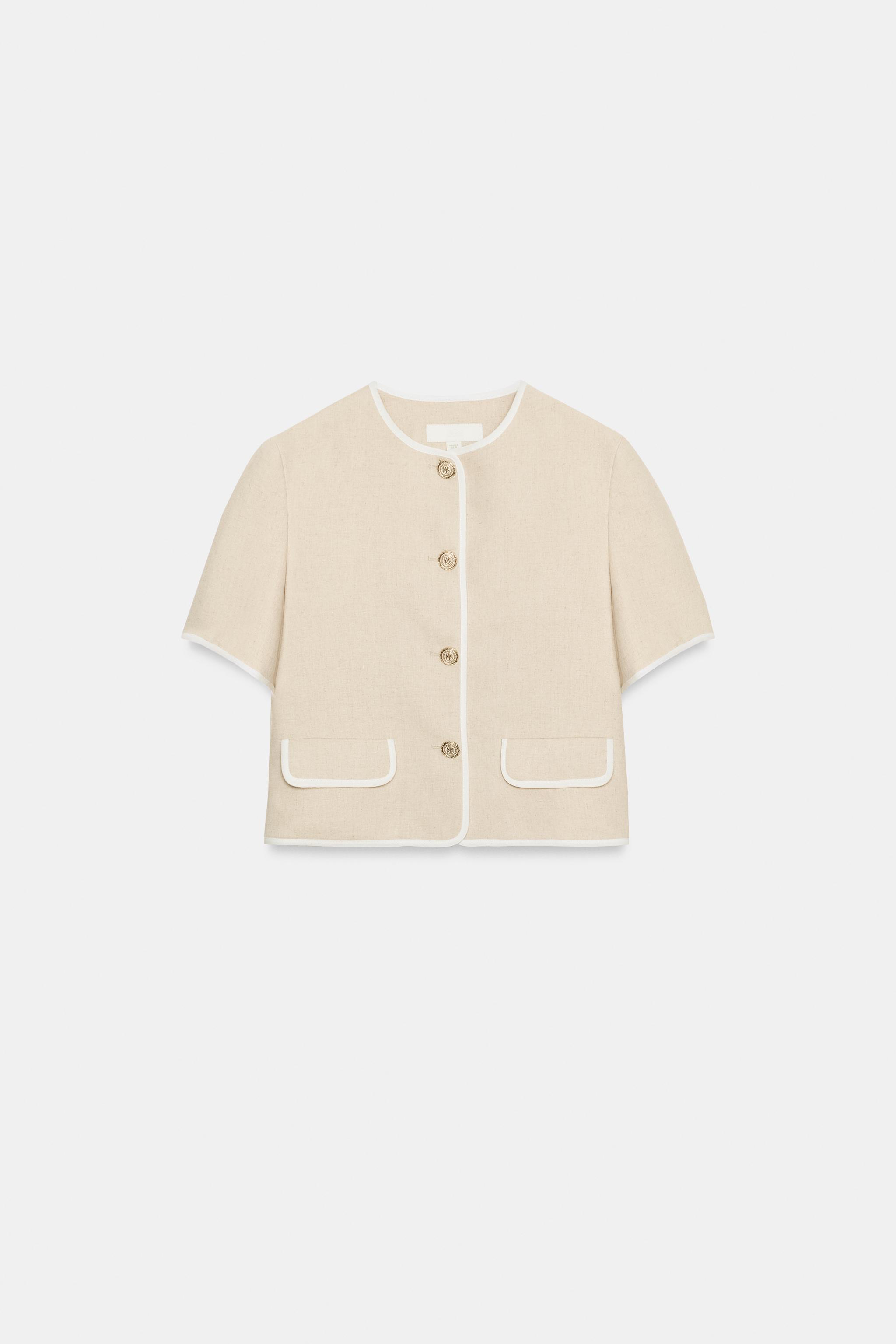 SHORT SLEEVE CONTRAST TRIM BLAZER
