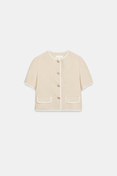 SHORT SLEEVE BLAZER WITH CONTRAST TRIMS - Light beige by Zara - Image 5