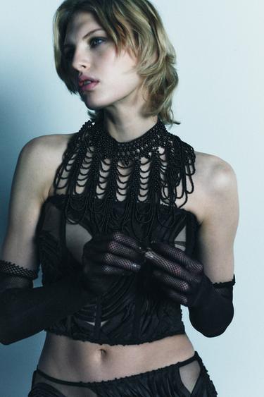 Zara LIMITED EDITION SEAMLESS LONG MITTENS - Black