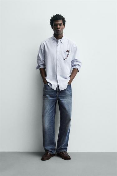 CAMISA ESTRUCTURA OXFORD - Blanco / Celeste de Zara - Imagen 0