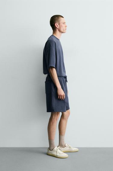 برمودا رياضية بيزك مغسولة - أزرق فاقع الخاص بـ Zara