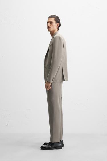 HERRINGBONE SUIT TROUSERS - Brown / Taupe by Zara - Image 3