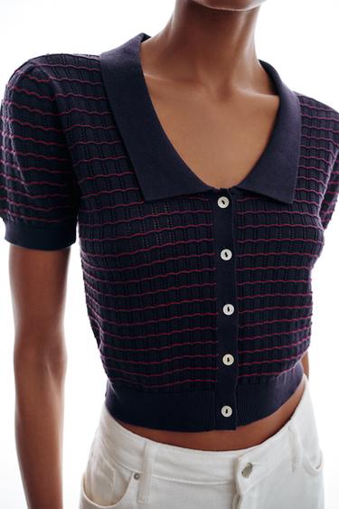 TOP EN MAILLE À COL CLAUDINE - Bleu de Zara - Image 0