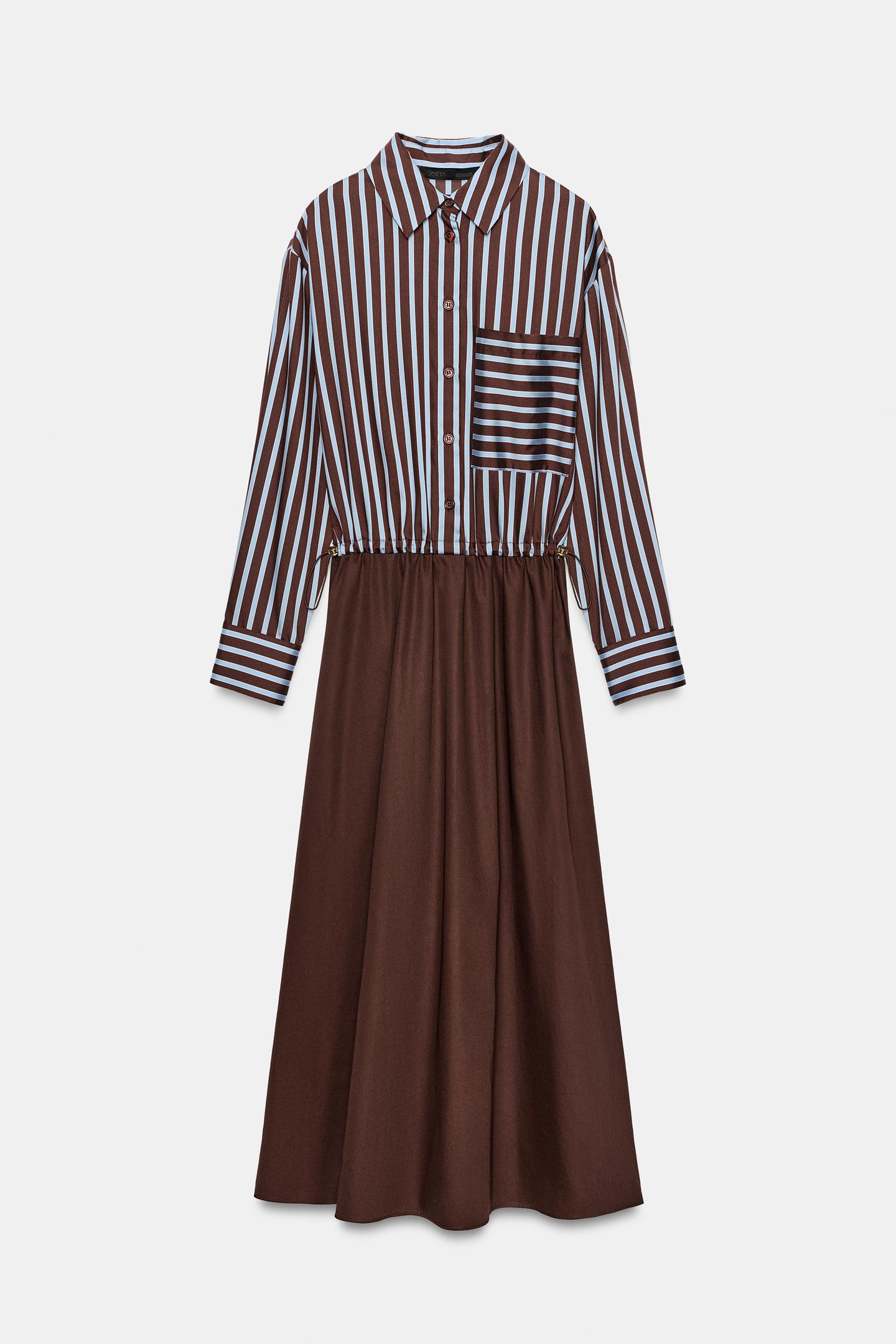Женское платье Zara Combined MIDI Shirt Dress, цвет: Разноцветный — фото 9