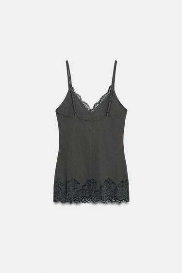 CONTRAST LACE TOP - Dark charcoal grey by Zara - Image 4