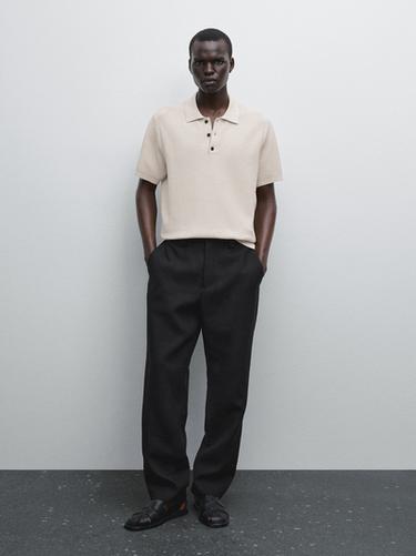 Polo en maille texturée 100 % coton - Beige de Zara - Image 0