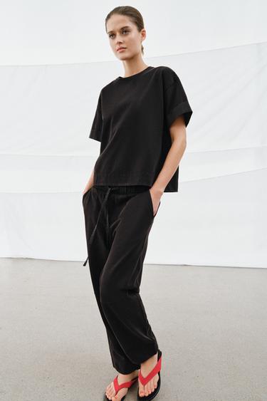 Zara HEAVY COTTON SHORT SLEEVE T-SHIRT - Black