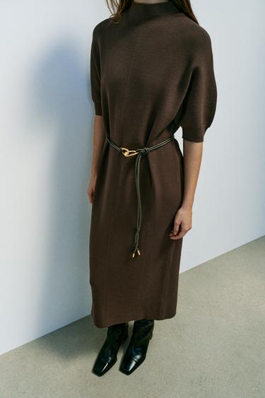 BELTED LONG KNIT DRESS - Brown by Zara