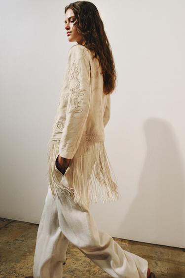 ZW COLLECTION FRINGED EMBROIDERED JACKET - Ecru / Beige by Zara