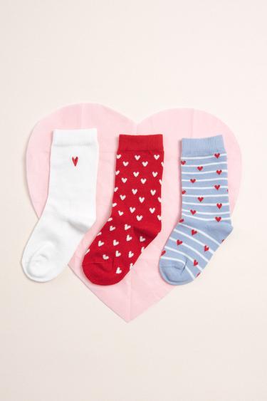 Zara THREE PACK OF HEART SOCKS - White