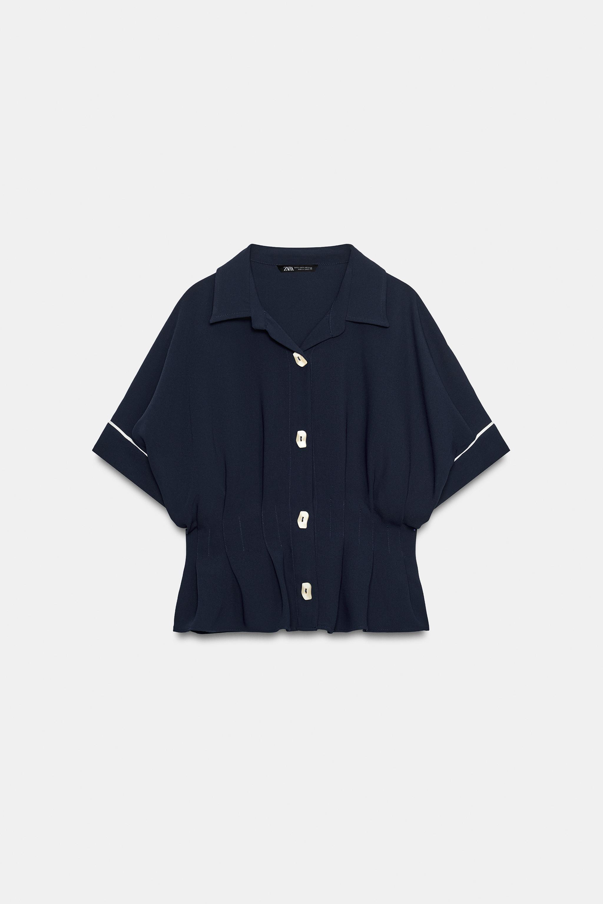 Contrast Trim Pleated Shirt by Zara