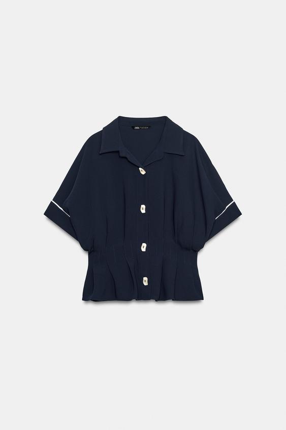 ÁO SƠ MI XẾP LI PHỐI VIỀN KHÁC MÀU - Màu xanh nước biển từ Zara - Hình ảnh 0