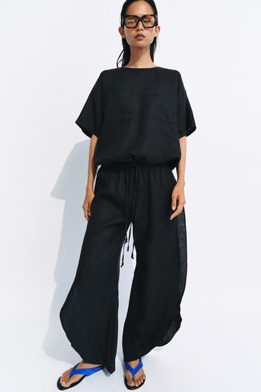 QUẦN 100% VẢI LINEN CÓ XẺ TÀ ZW COLLECTION - Màu đen từ Zara